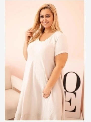 Dámske šaty plus size s krátkym rukávom a volánom z ľahkej viskózy béžová
