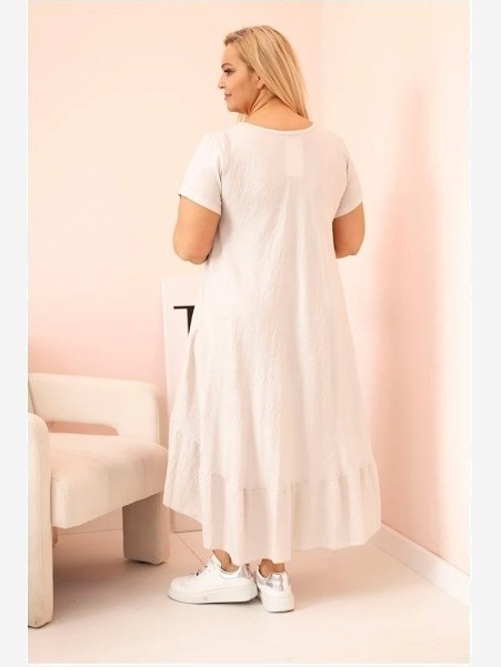 Dámske šaty plus size s krátkym rukávom a volánom z ľahkej viskózy béžová