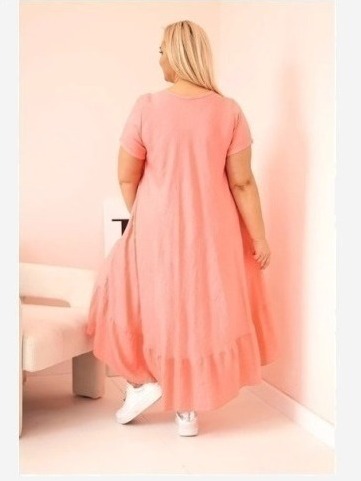 Dámske šaty plus size s krátkym rukávom a volánom z ľahkej viskózy ružová