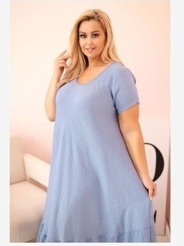 Dámske šaty plus size s krátkym rukávom a volánom z ľahkej viskózy džínsová