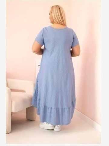 Dámske šaty plus size s krátkym rukávom a volánom z ľahkej viskózy džínsová