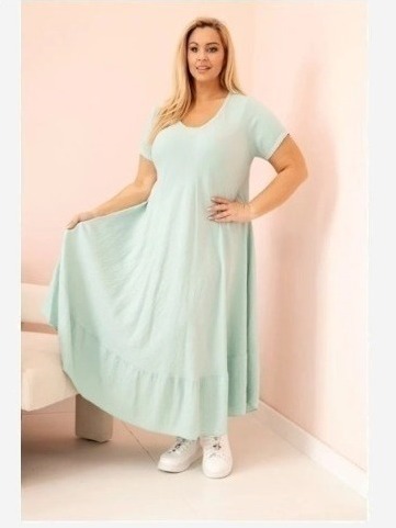 Dámske šaty plus size s krátkym rukávom a volánom z ľahkej viskózy mätová