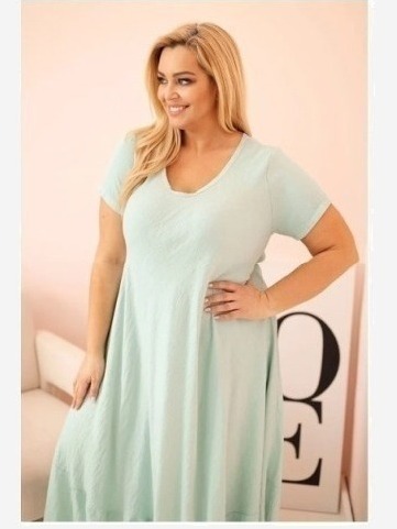 Dámske šaty plus size s krátkym rukávom a volánom z ľahkej viskózy mätová