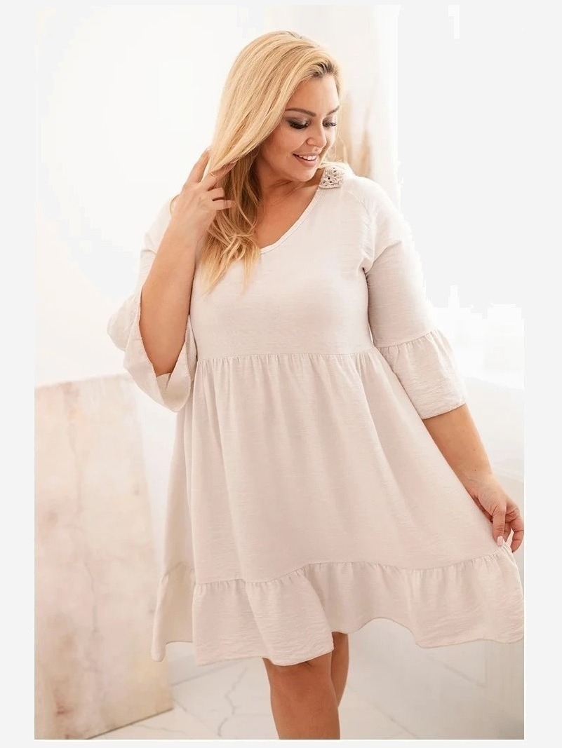 Dámske viskózové šaty Plus Size s ažúrovou ozdobou béžová