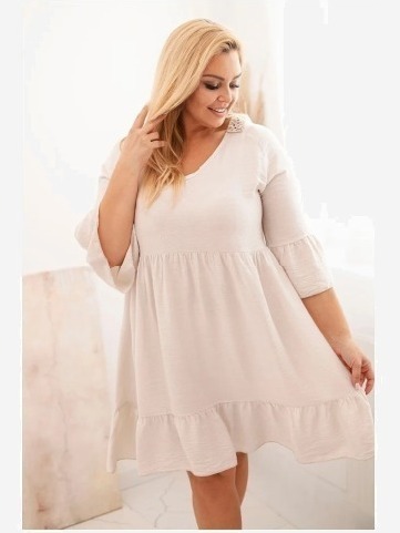 Dámske viskózové šaty Plus Size s ažúrovou ozdobou béžová