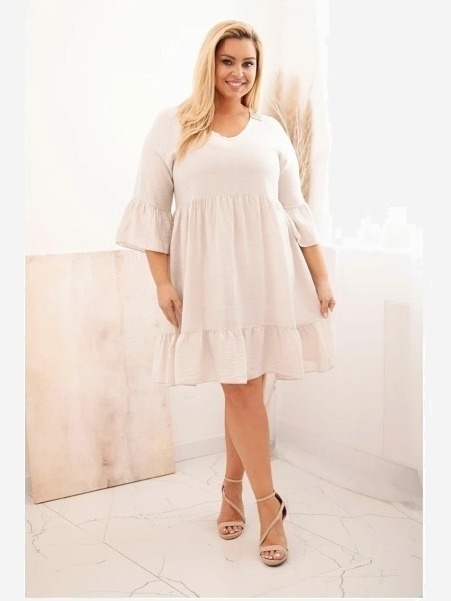Dámske viskózové šaty Plus Size s ažúrovou ozdobou béžová