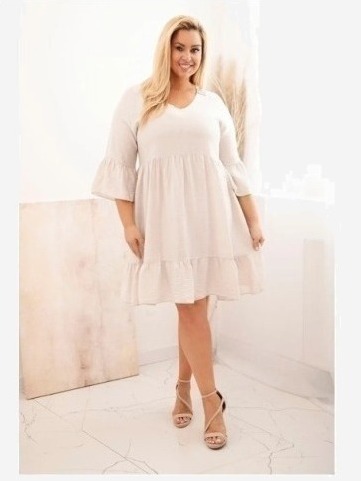 Dámske viskózové šaty Plus Size s ažúrovou ozdobou béžová