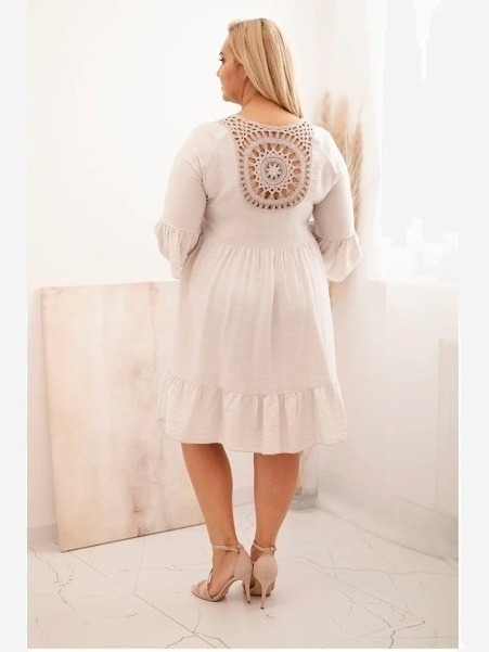 Dámske viskózové šaty Plus Size s ažúrovou ozdobou béžová