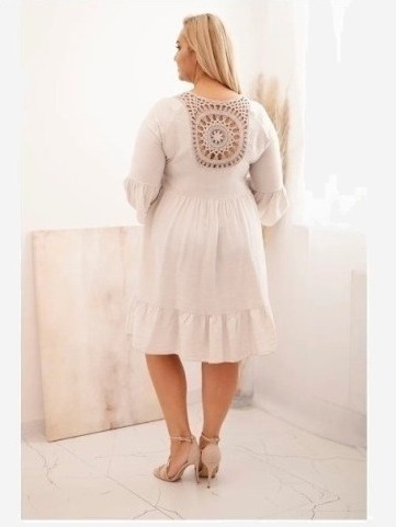 Dámske viskózové šaty Plus Size s ažúrovou ozdobou béžová