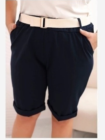 Dámske bavlnené šortky Plus Size s opaskom tmavomodrá