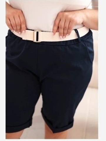 Dámske bavlnené šortky Plus Size s opaskom tmavomodrá