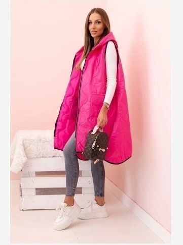 Dámska prešívaná vesta Plus Size s kapucňou na zips ružová