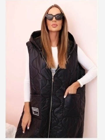 Dámska prešívaná vesta Plus Size s kapucňou na zips čierna
