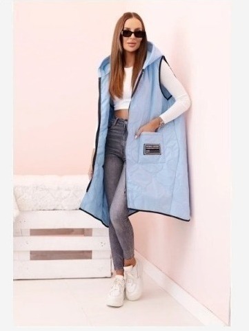 Dámska prešívaná vesta Plus Size s kapucňou na zips modrá