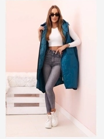 Dámska prešívaná vesta Plus Size s kapucňou na zips morská