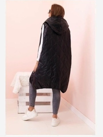 Dámska prešívaná vesta Plus Size s kapucňou na zips čierna