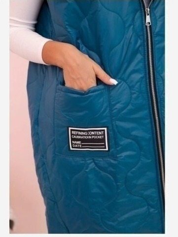 Dámska prešívaná vesta Plus Size s kapucňou na zips morská