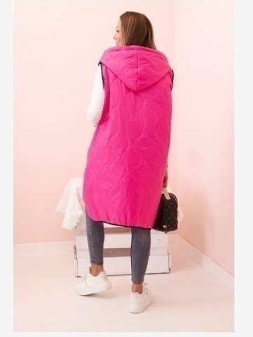Dámska prešívaná vesta Plus Size s kapucňou na zips ružová