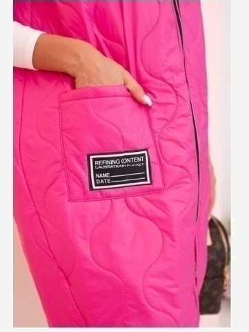 Dámska prešívaná vesta Plus Size s kapucňou na zips ružová