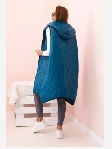 Dámska prešívaná vesta Plus Size s kapucňou na zips morská