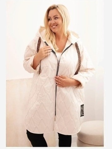 Dámska bunda Plus Size prešívaná s kapucňou a nápisom HOPE svetlo béžová