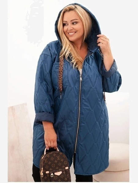 Dámska bunda Plus Size prešívaná s kapucňou a nápisom HOPE džínová