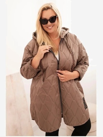 Dámska bunda Plus Size prešívaná s kapucňou a nápisom HOPE fango