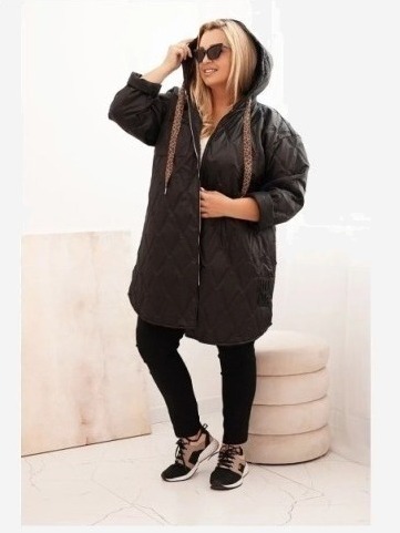 Dámska bunda Plus Size prešívaná s kapucňou a nápisom HOPE čierna