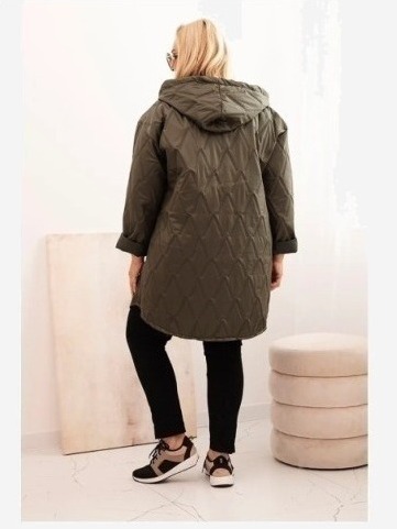 Dámska bunda Plus Size prešívaná s kapucňou a nápisom HOPE khaki