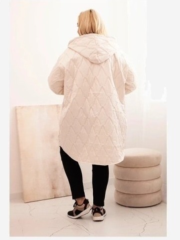 Dámska bunda Plus Size prešívaná s kapucňou a nápisom HOPE svetlo béžová