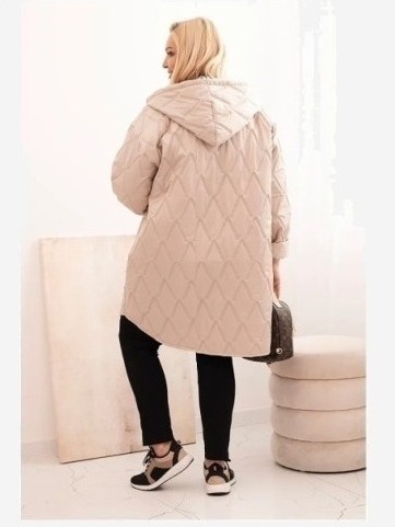 Dámska bunda Plus Size prešívaná s kapucňou a nápisom HOPE tmavo béžová