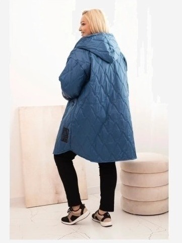 Dámska bunda Plus Size prešívaná s kapucňou a nápisom HOPE džínová
