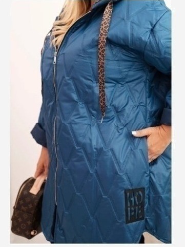Dámska bunda Plus Size prešívaná s kapucňou a nápisom HOPE džínová