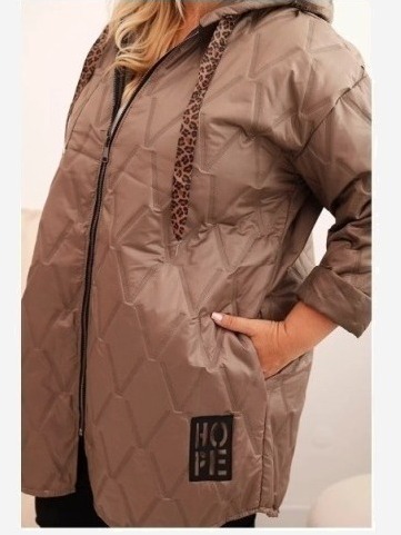 Dámska bunda Plus Size prešívaná s kapucňou a nápisom HOPE fango
