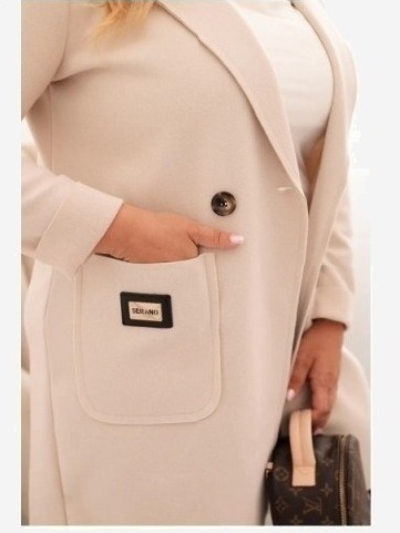 Dámsky elegantný kabát Plus Size s golierom a veľkými vreckami béžový