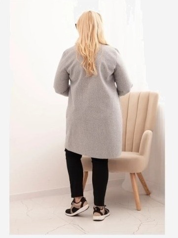 Dámsky elegantný kabát Plus Size s golierom a veľkými vreckami šedý