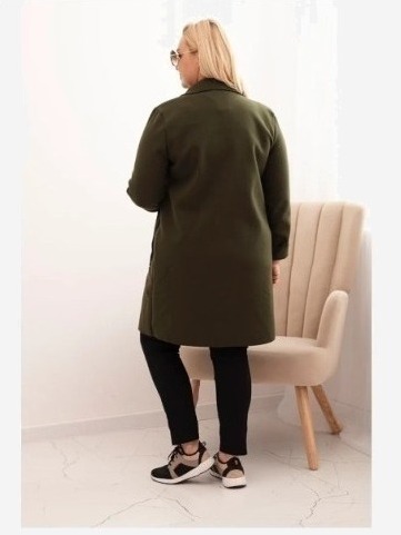 Dámsky elegantný kabát Plus Size s golierom a veľkými vreckami khaki