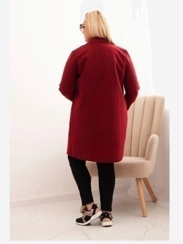 Dámsky elegantný kabát Plus Size s golierom a veľkými vreckami bordový
