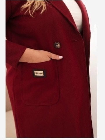 Dámsky elegantný kabát Plus Size s golierom a veľkými vreckami bordový