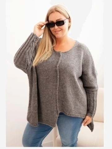 Dámsky sveter Plus Size z akrylom s voľným strihom a rukávom 3/4 grafitový