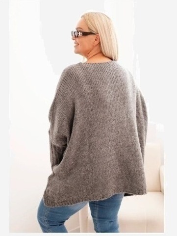 Dámsky sveter Plus Size z akrylom s voľným strihom a rukávom 3/4 grafitový