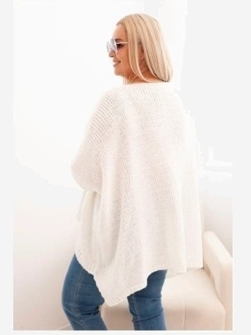 Dámsky sveter Plus Size z akrylom vo voľnom strihu a rukávom 3/4 ecru