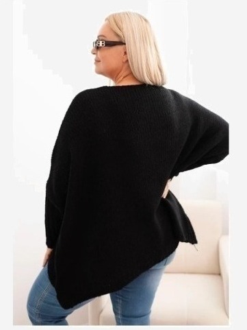 Dámsky sveter Plus Size z akrylom vo voľnom strihu a rukávom 3/4 čierny