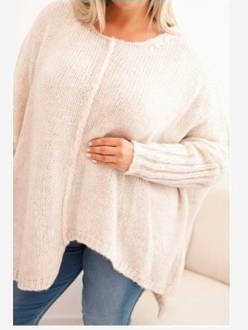Dámsky sveter Plus Size z akrylom s voľným strihom a rukávom 3/4 béžový