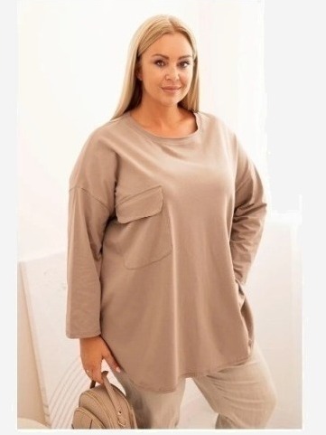 Dámska blúzka Plus Size s bavlnou, s vreckom a s vyhrnutým rukávom fango