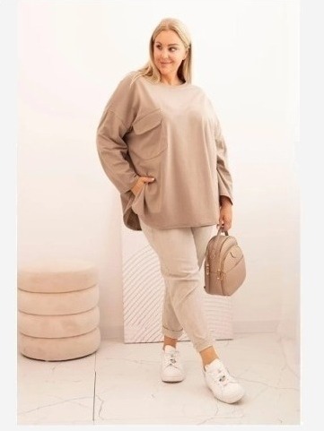 Dámska blúzka Plus Size s bavlnou, s vreckom a s vyhrnutým rukávom fango