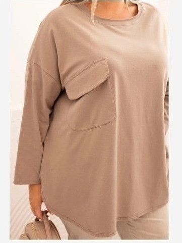 Dámska blúzka Plus Size s bavlnou, s vreckom a s vyhrnutým rukávom fango