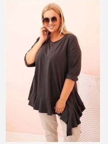 Dámska blúzka Plus Size z bavlnou s vreckom a zrolovaným rukávom kiwi