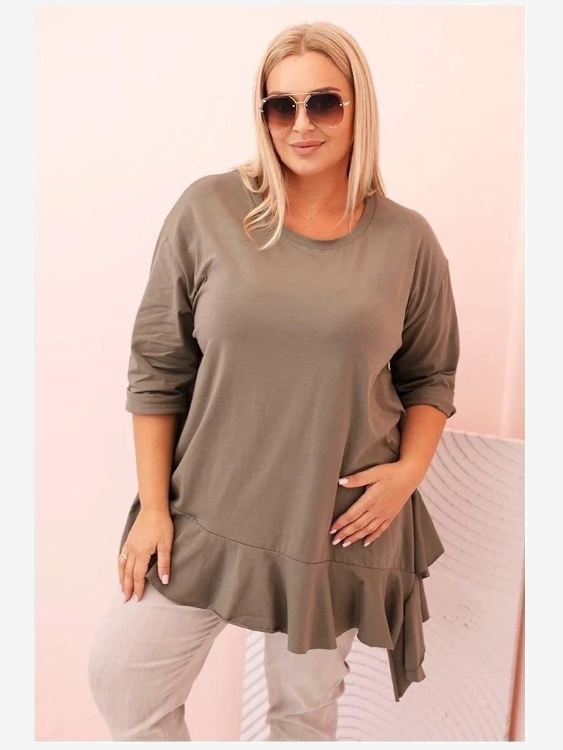 Dámska blúzka Plus Size z bavlnou s vreckom a zrolovaným rukávom kiwi