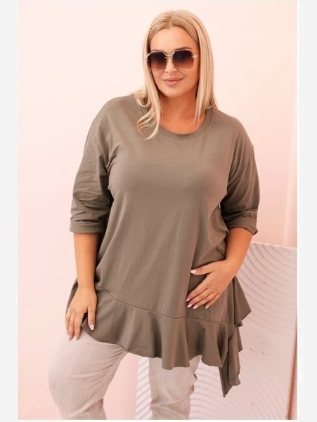 Dámska blúzka Plus Size z bavlnou s vreckom a zrolovaným rukávom kiwi